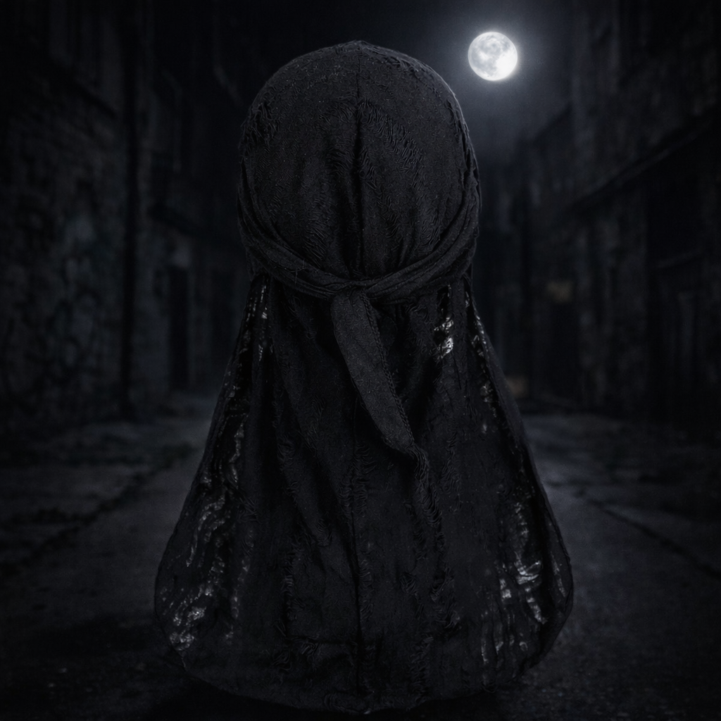 Midnight Black Tattered Durag